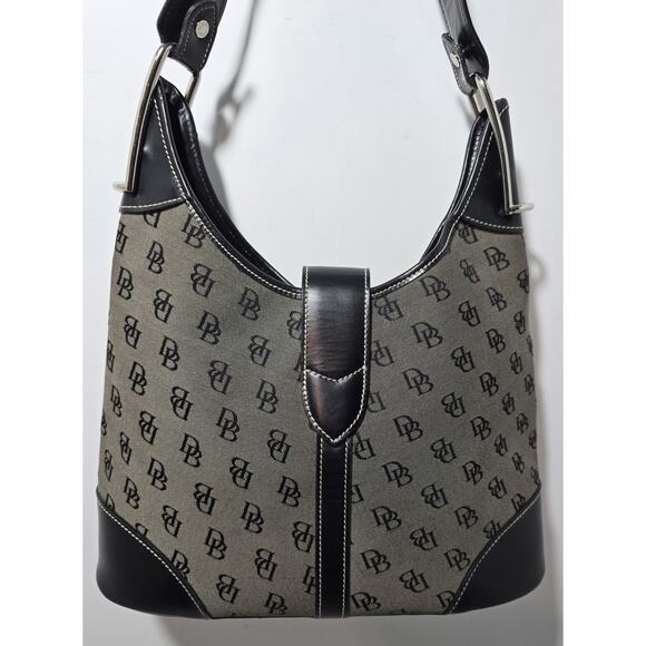 Dooney & Bourke Gray/Black Women’s Signature Hobo Bag Canvas Leather - Picture 3 of 14